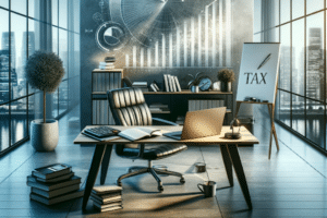 Tax Liability planning represented by modern desk and chair in a modern office
